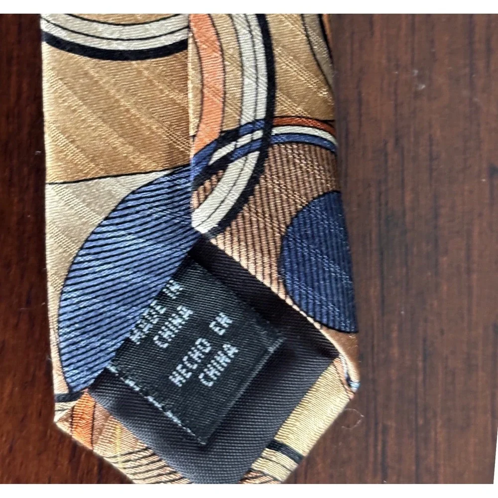 TWO Arrow & Meeting Street Vintage Silk Neckties Tan Brown Blue geometric circle
